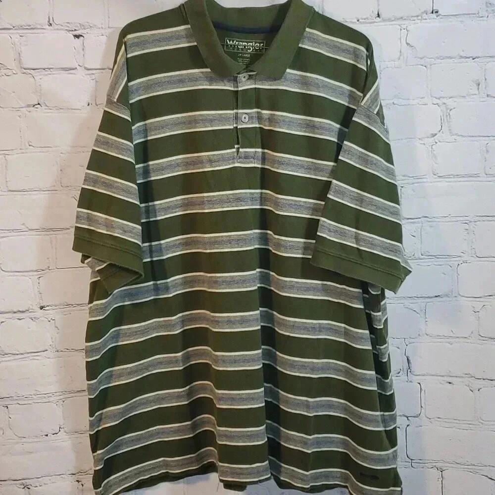 Wrangler Hero 2XL Blue Green Striped Short Sleeve Collared Polo Shirt Mens